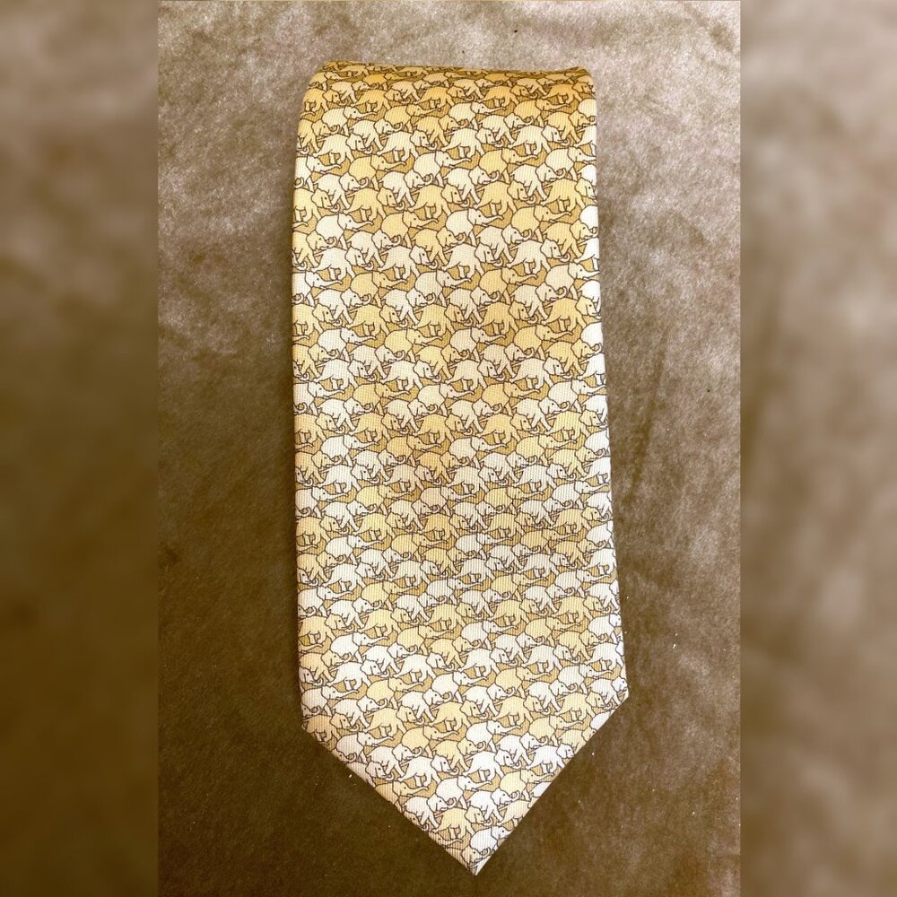 Jim Thompson yellow silk elephants tie